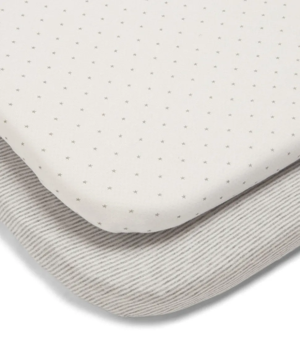 2 Pack Lua Bedside Crib Sheets - Grey Star/Stripe