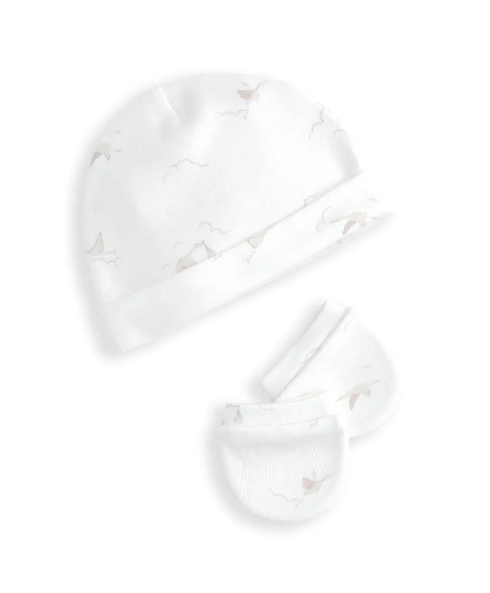 Baby Hat & Mitts - Stork Print