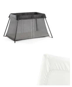 BabyBjörn Travel Cot Light Bundle with Fitted Sheet - Black