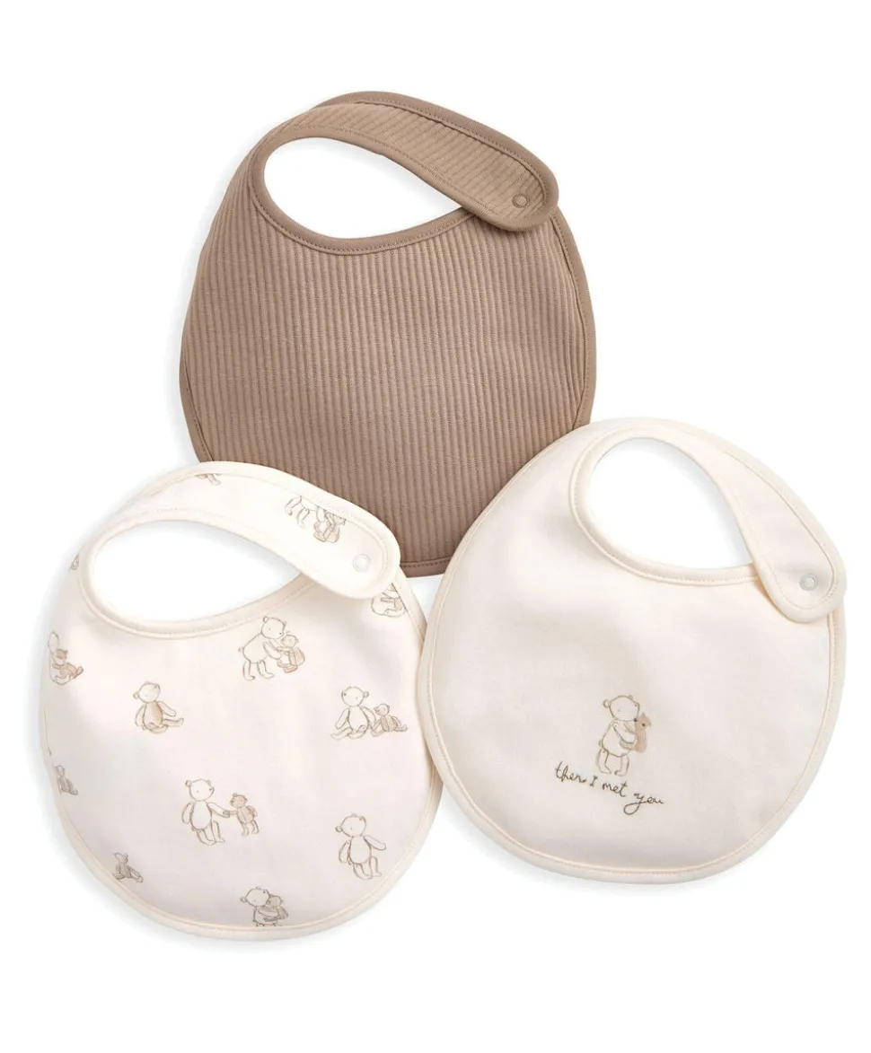 Bear Print & Embroidered Bibs (Pack of 3)