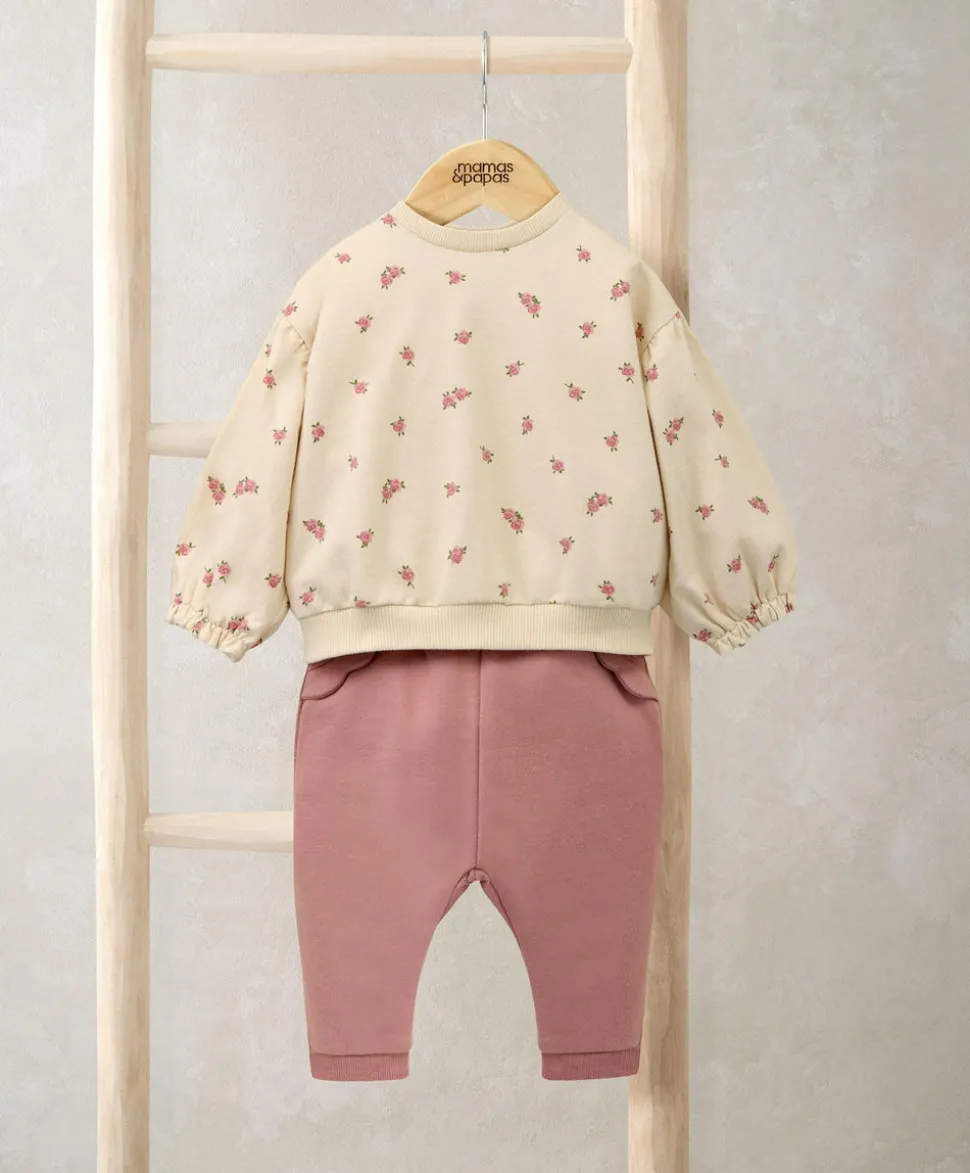Blooming Rose Sweatshirt & Joggers Set (2 Pieces) - Pink