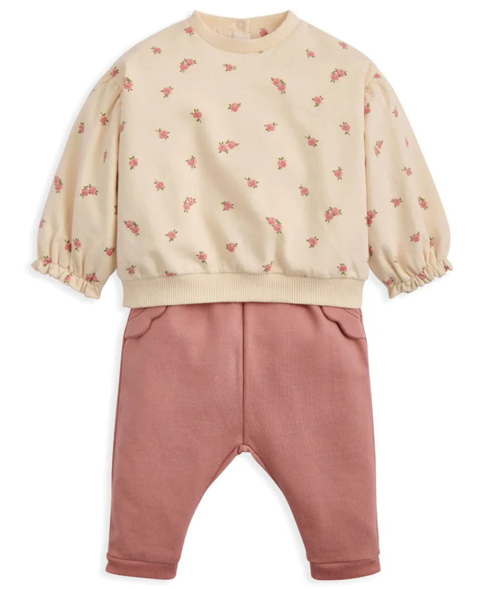 Blooming Rose Sweatshirt & Joggers Set (2 Pieces) - Pink