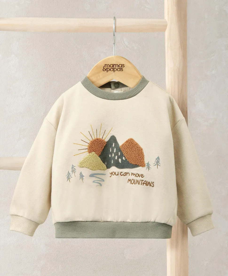 Boucle & Embroidered Sweatshirt - Cream