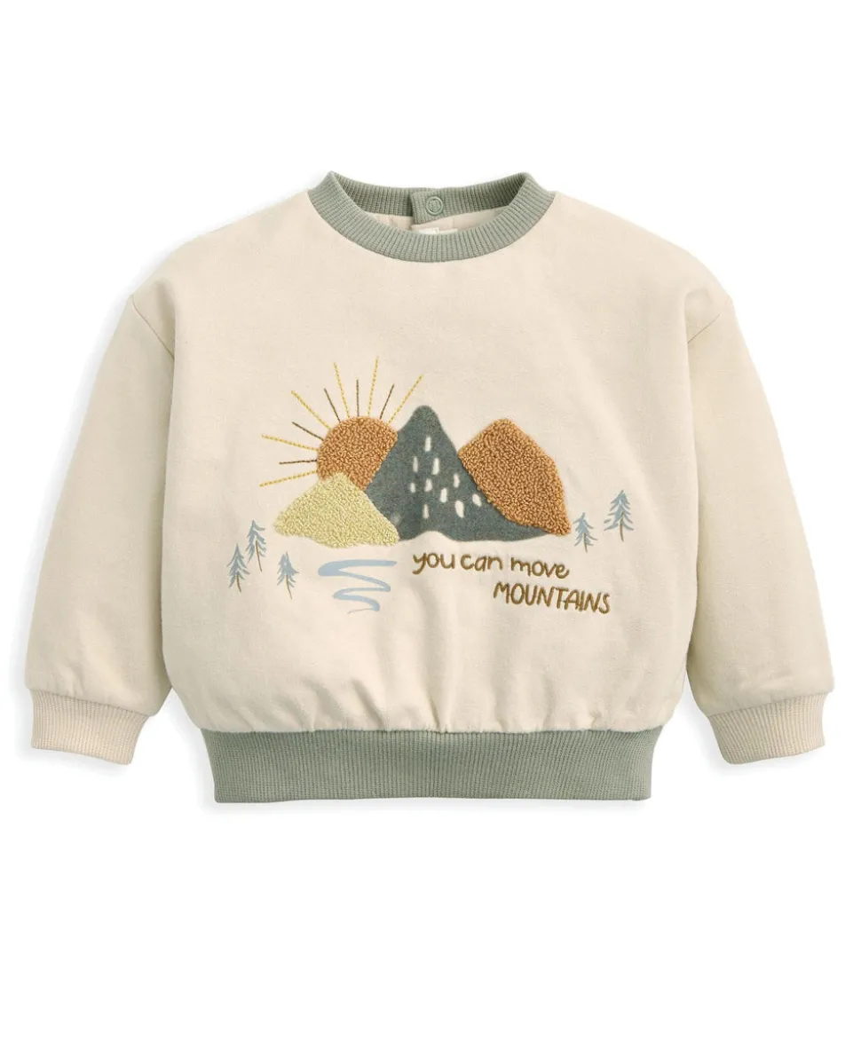 Boucle & Embroidered Sweatshirt - Cream