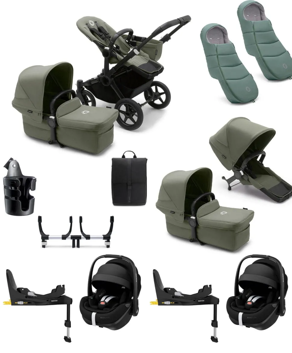 Bugaboo Donkey 5 Twin Pushchair Bundle with Maxi-Cosi Pebble 360 Pro² Car Seat & Base - Forest Green