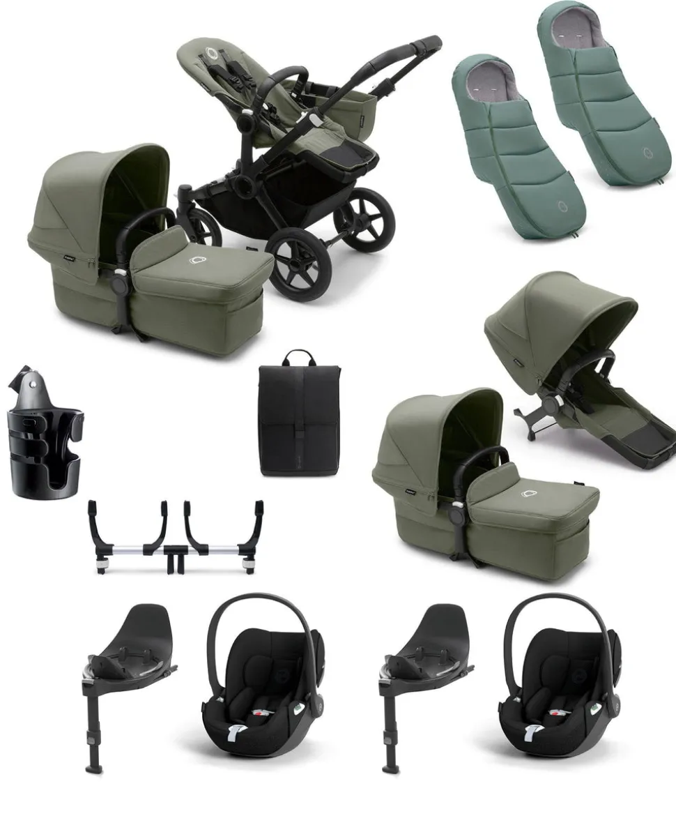 Bugaboo Donkey 5 Twin Pushchair Bundle with Cloud T Car Seat & Base - Forest Green