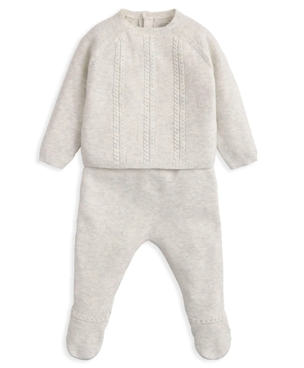 Cable Knit Top & Bottoms Set (2 Pieces) - Grey