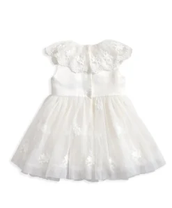 Cape Collar Mesh Flower Girl Dress with Embroidered Skirt