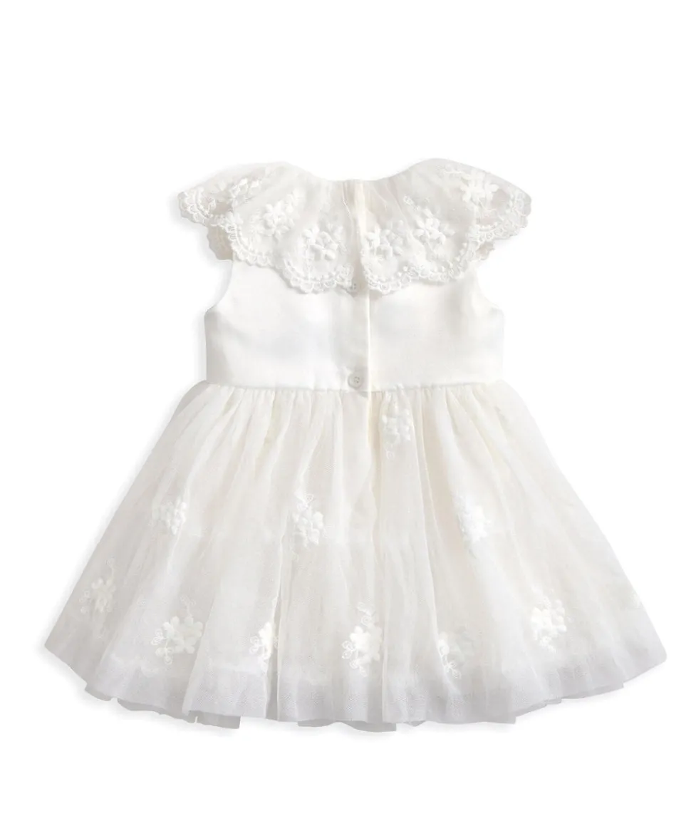 Cape Collar Mesh Flower Girl Dress with Embroidered Skirt