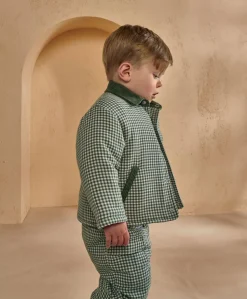 Check Jacket with Borg Lining & Cord Collar - Green