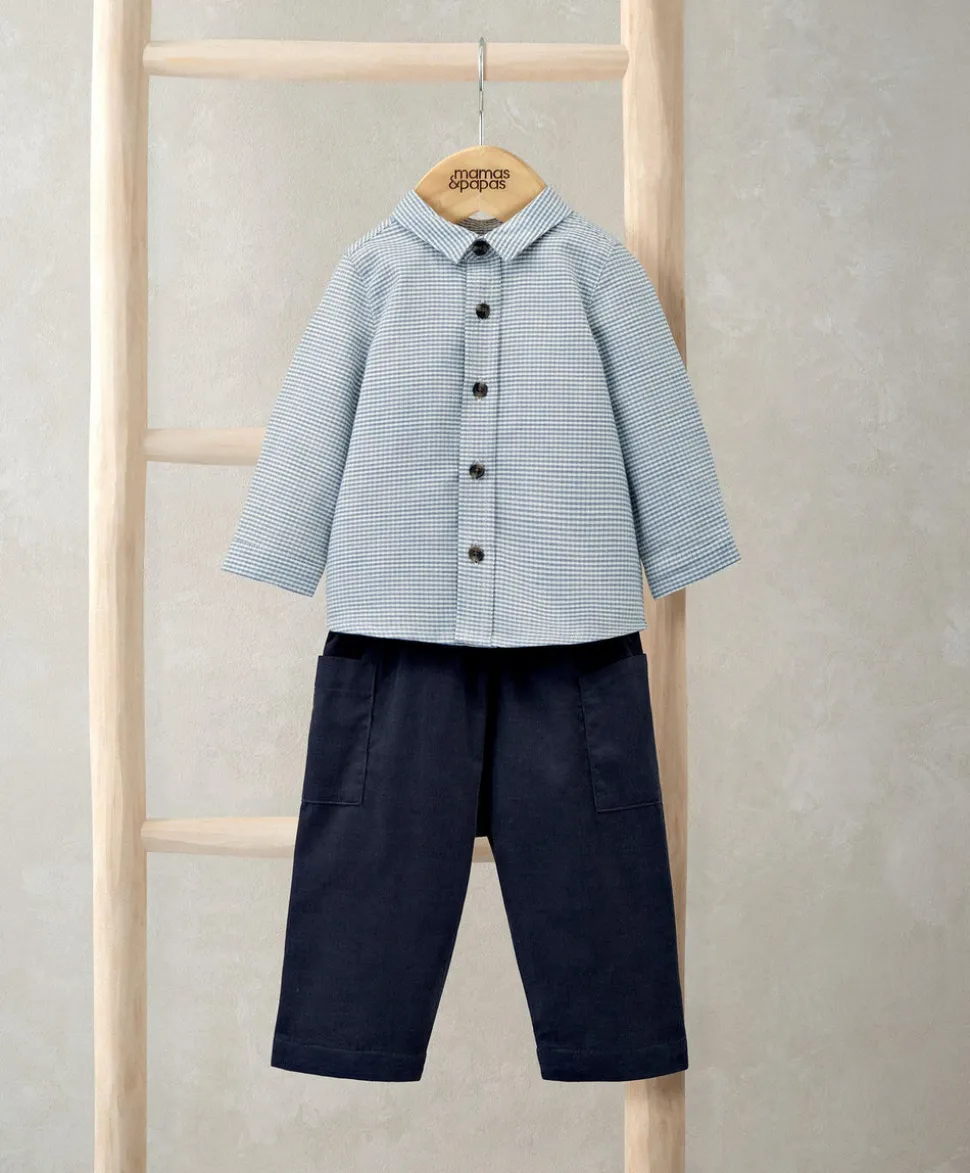 Check Shirt & Blue Cord Trousers Set (2 Pieces)