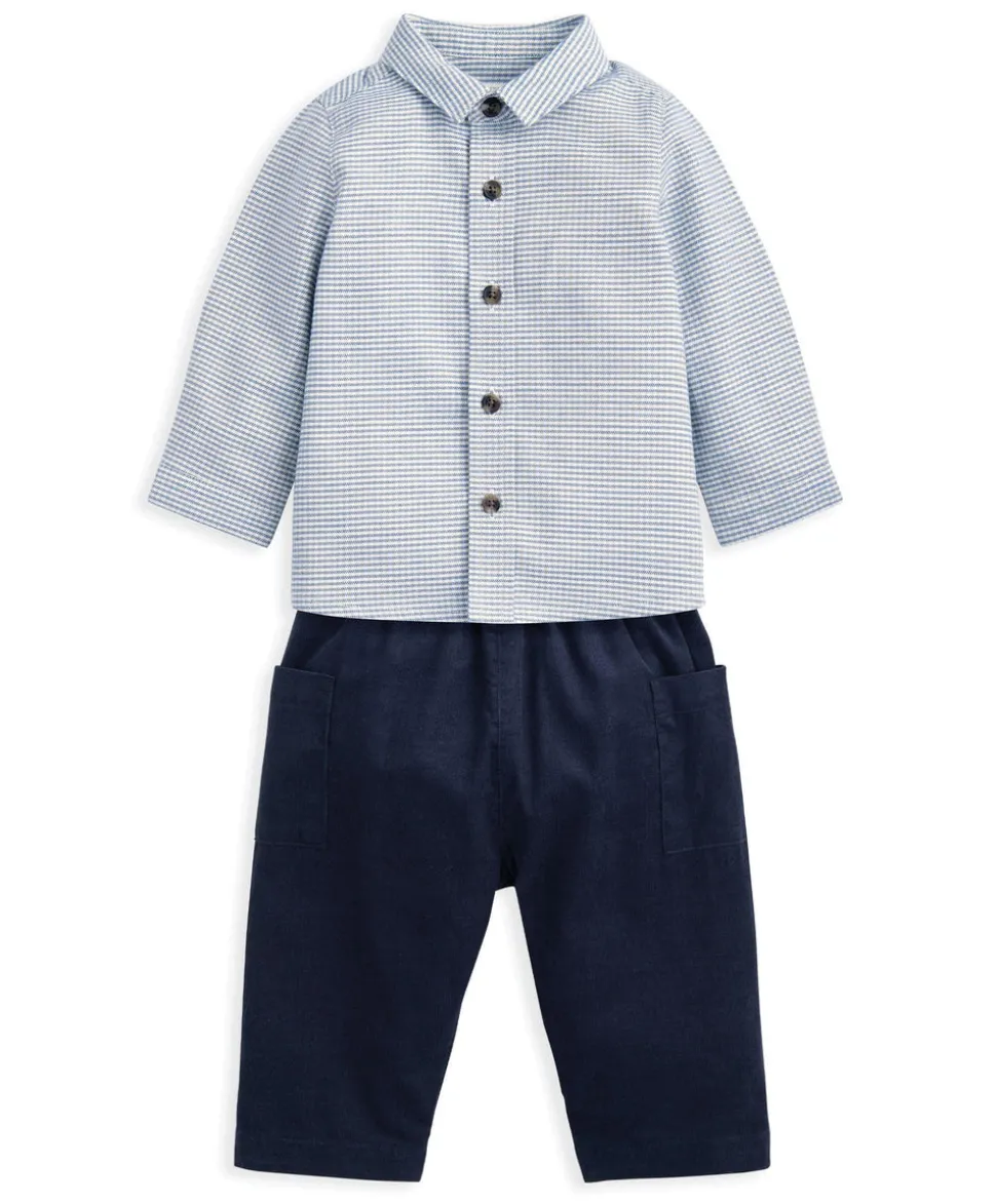 Check Shirt & Blue Cord Trousers Set (2 Pieces)