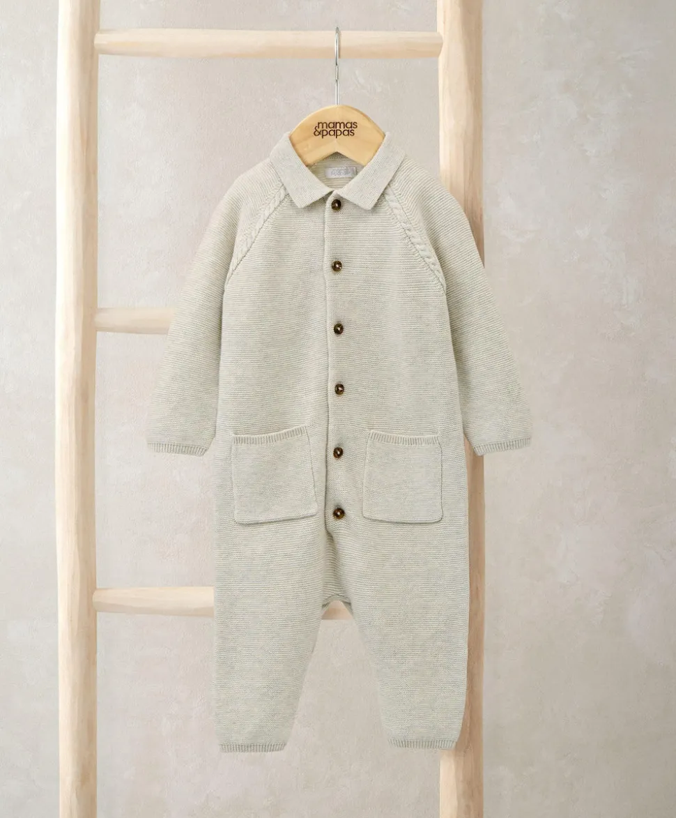 Collared Knit Romper - Oatmeal