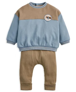 Colour Block Sweatshirt & Leggings Set (2 Pieces) - Beige