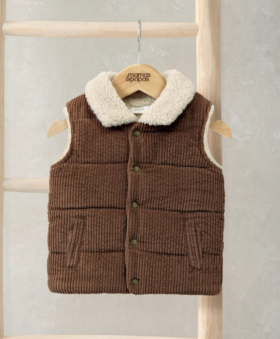 Cord Gilet with Borg Lining - Brown