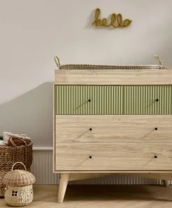 Coxley 3 Piece Cotbed Range with Dresser Changer & Wardrobe - Natural/Olive Green