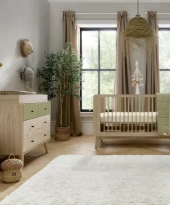Coxley 2 Piece Cotbed Set with Dresser Changer- Natural/Olive Green