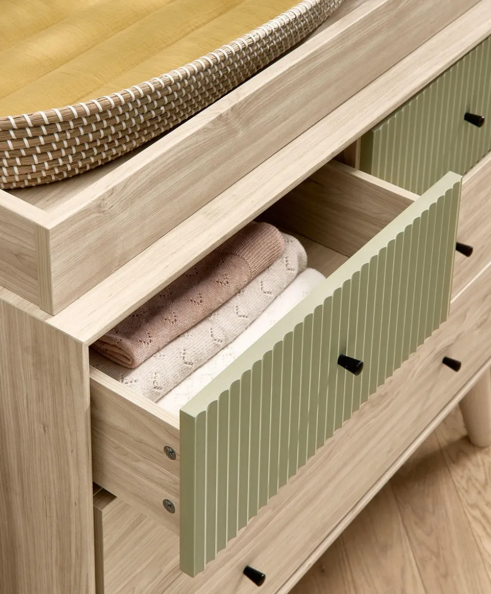 Coxley 2 Piece Cotbed Set with Dresser Changer- Natural/Olive Green