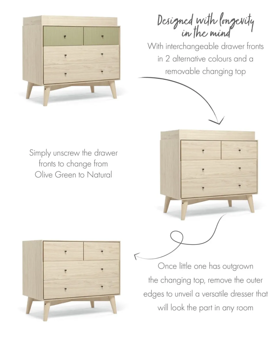 Coxley 2 Piece Cotbed Set with Dresser Changer- Natural/Olive Green