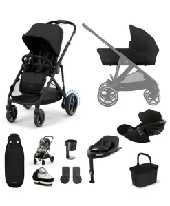 Cybex e-Gazelle S Electric Single to Double Pushchair Bundle with Cybex Cloud G i-Size Rotating Car Seat & Base (7 Pieces) - Black
