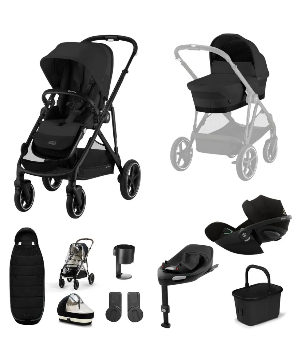 Cybex Gazelle S Pushchair Bundle (7 Pieces) with Cybex Cloud G Car Seat - Moon Black