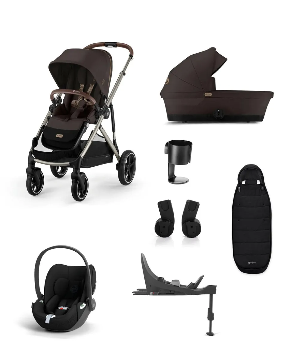 Cybex Gazelle S Pushchair Bundle with Cloud T i-Size Baby Car Seat & Base (7 Pieces) - Chocolate Brown