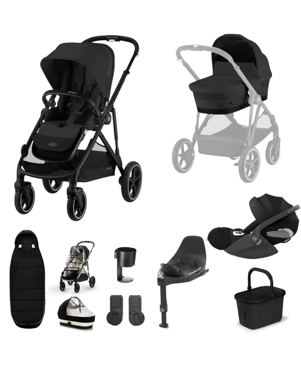 Cybex Gazelle S Pushchair Bundle with Cybex Cloud T i-Size Rotating Baby Car Seat (7 Pieces) - Moon Black