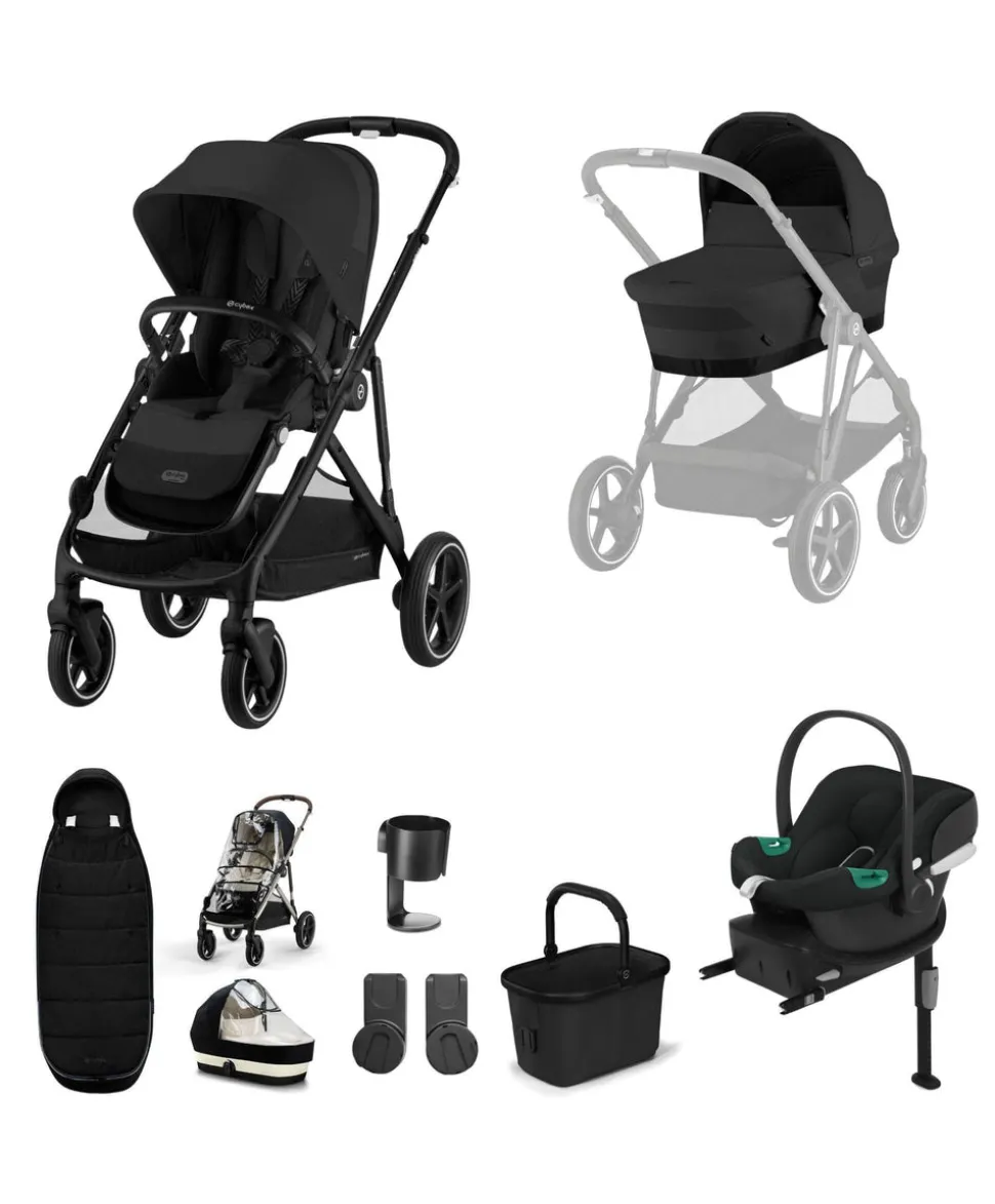 Cybex Gazelle S Pushchair Bundle with Cybex Aton B2 i-Size Car Seat and Base (7 Pieces) - Moon Black