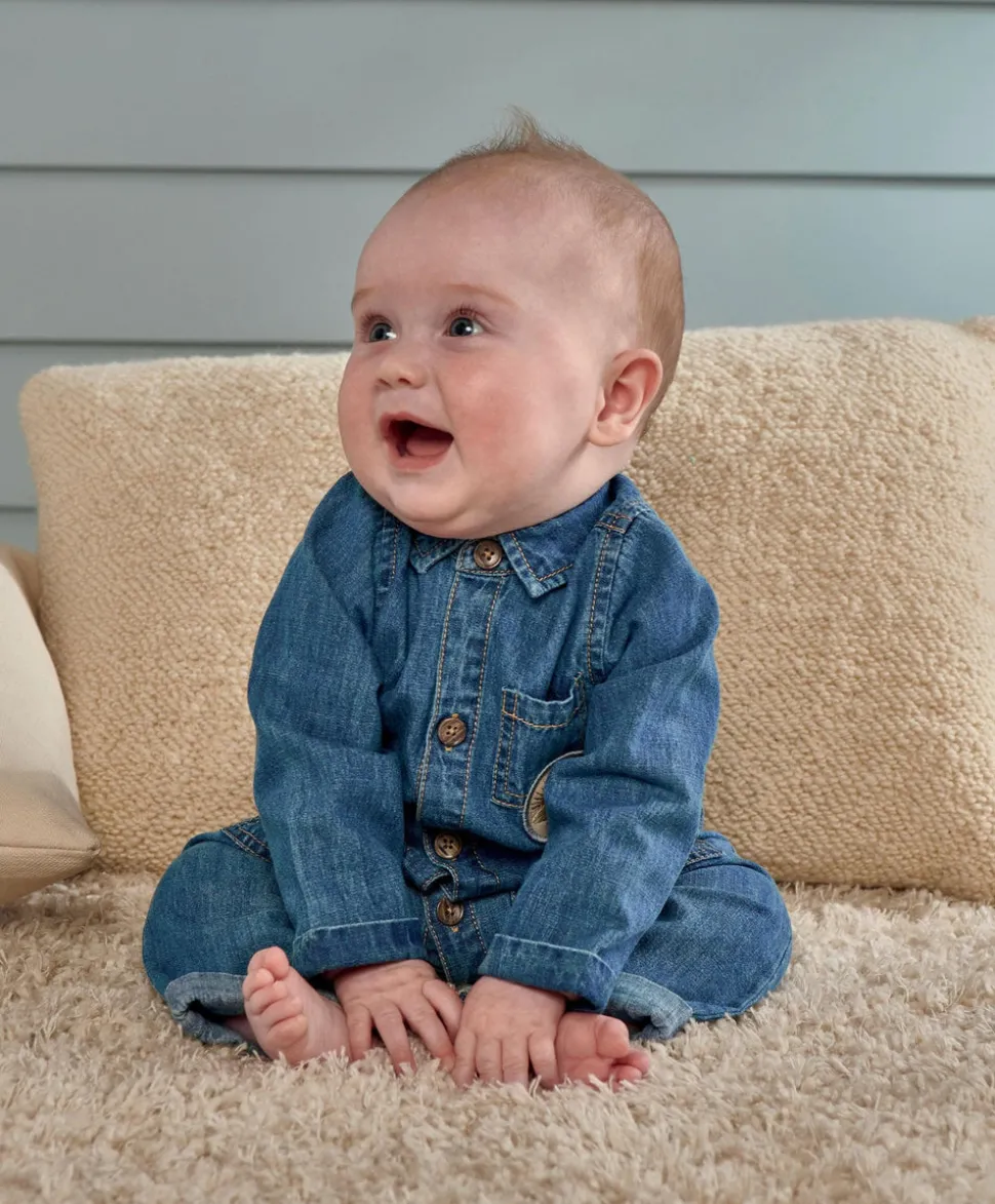 Denim Boiler Suit with Woven Badge - Blue