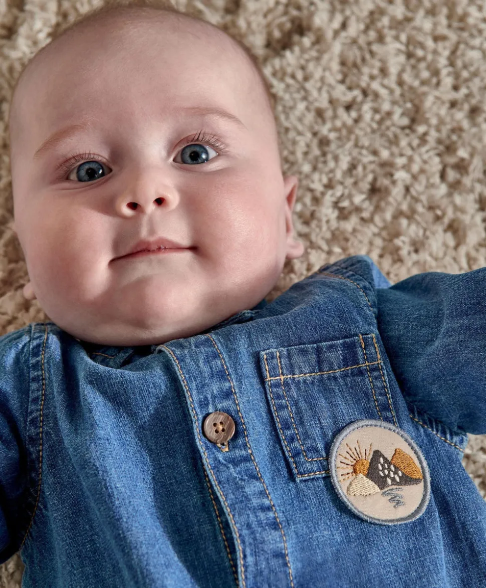 Denim Boiler Suit with Woven Badge - Blue