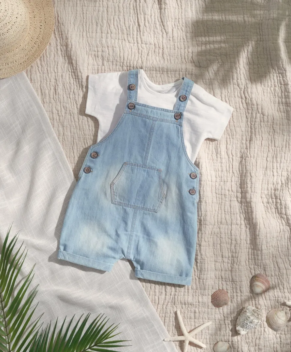 Denim Dungarees and White T Shirt - 2 Piece Set