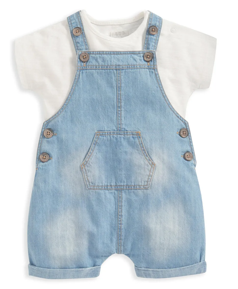 Denim Dungarees and White T Shirt - 2 Piece Set