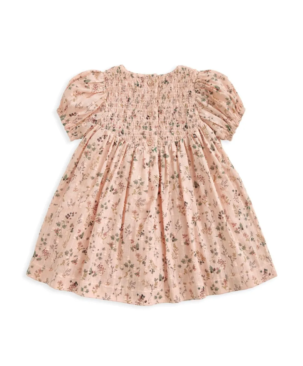 Ditsy Floral Dress with Smocked Yoke - Pink