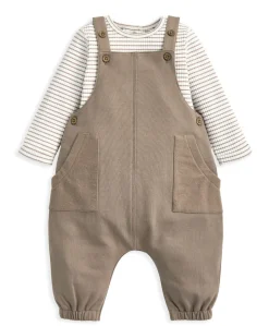 Dungarees & Striped Bodysuit Set (2 Pieces)