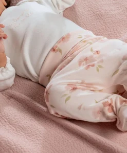 Embroidered Bodysuit & Floral Leggings Set (2 Pieces) - Pink