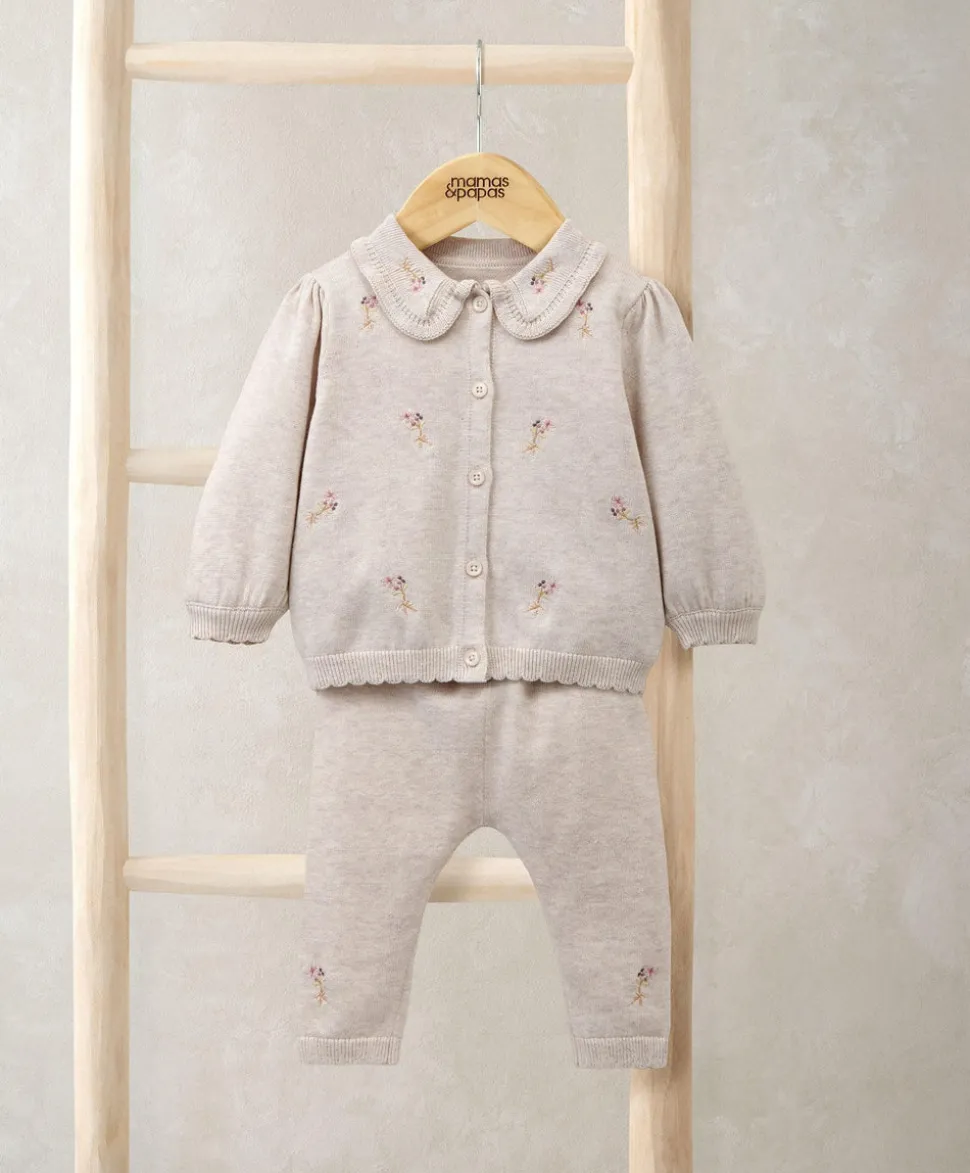 Embroidered Cardigan & Leggings Set with Scallop Detail (2 Pieces)