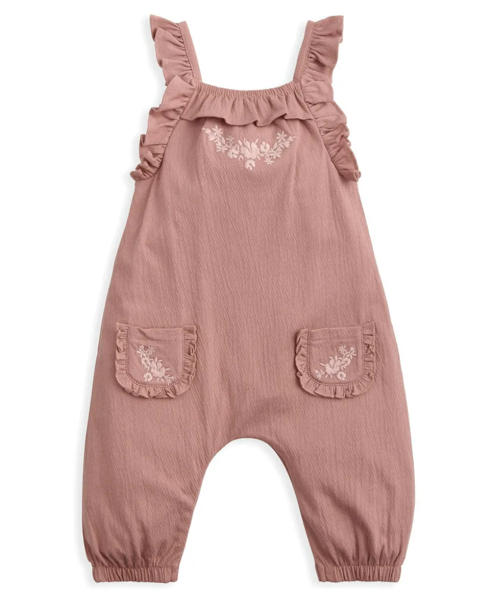 Embroidered Dungarees & Bodysuit Set (2 Pieces) - Pink