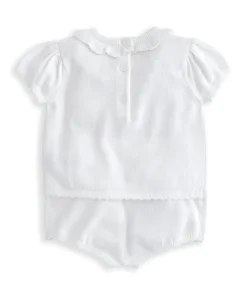 Embroidered Knit Top & Shorts Set (2 Pieces) - White