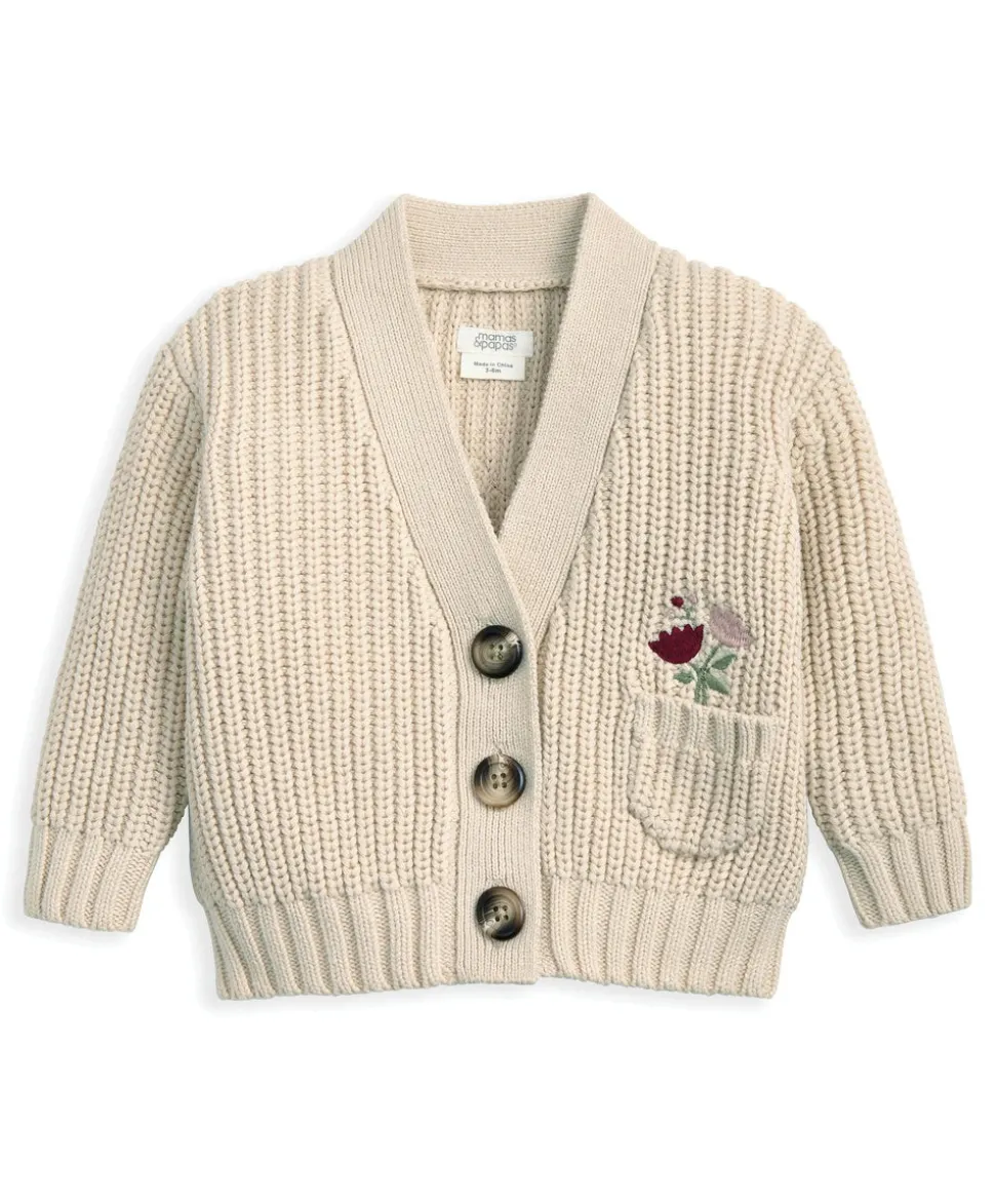 Embroidered Knitted Cardigan - Cream