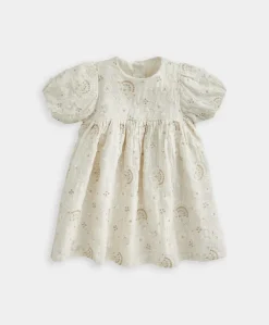 Embroidered Puff Short Sleeve Dress