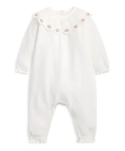 Embroidered Scallop Collar Romper with Frill Trim