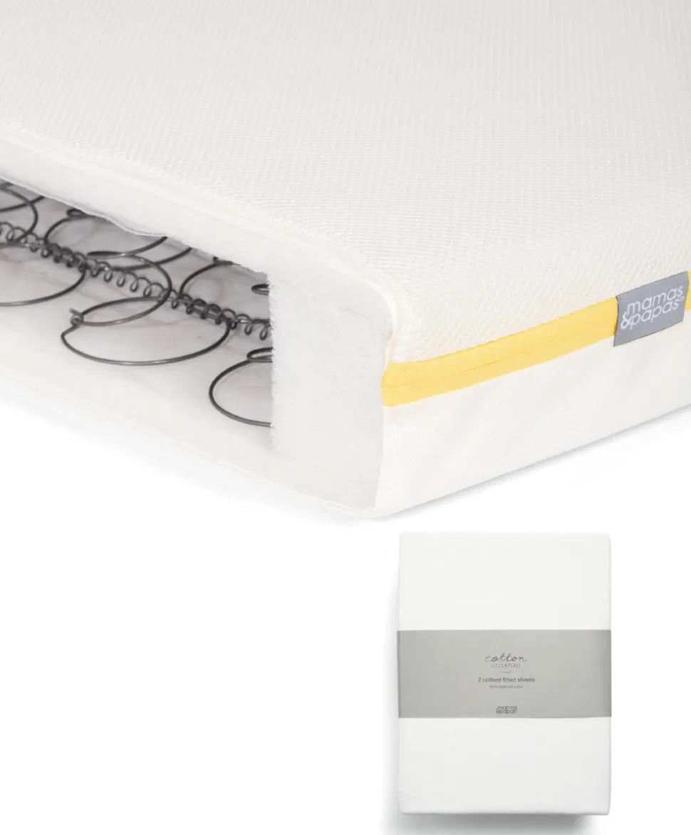 Essential Airflow Spring Cotbed Mattress & Fitted Sheets (2 Pack) - White