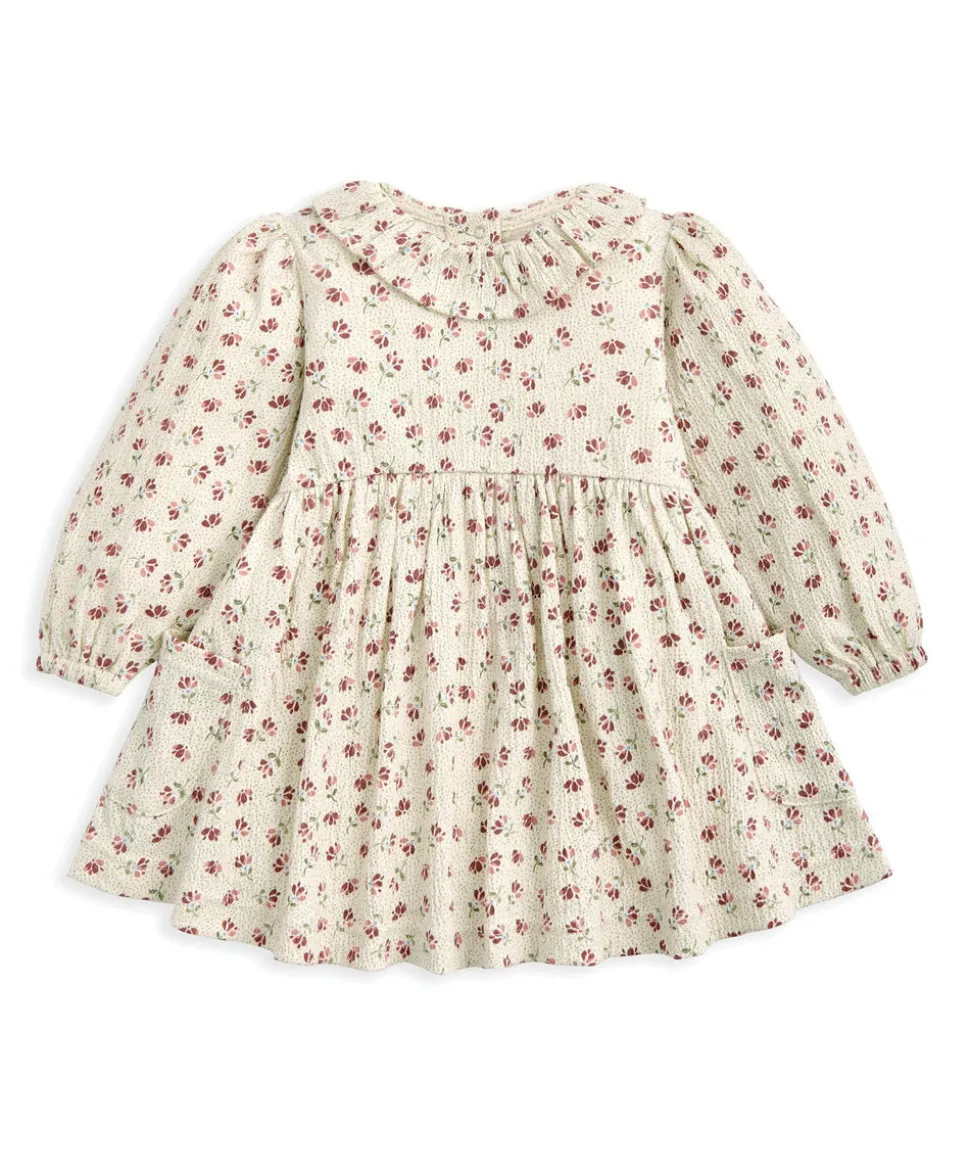 Floral Frill Collar Dress & Embroidered Knit Vest Set (2 Pieces)