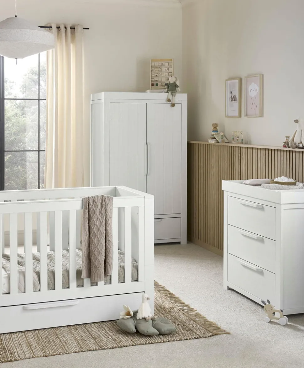 Franklin 3 Piece Cotbed Range with Dresser Changer & Double Wardrobe - White Wash