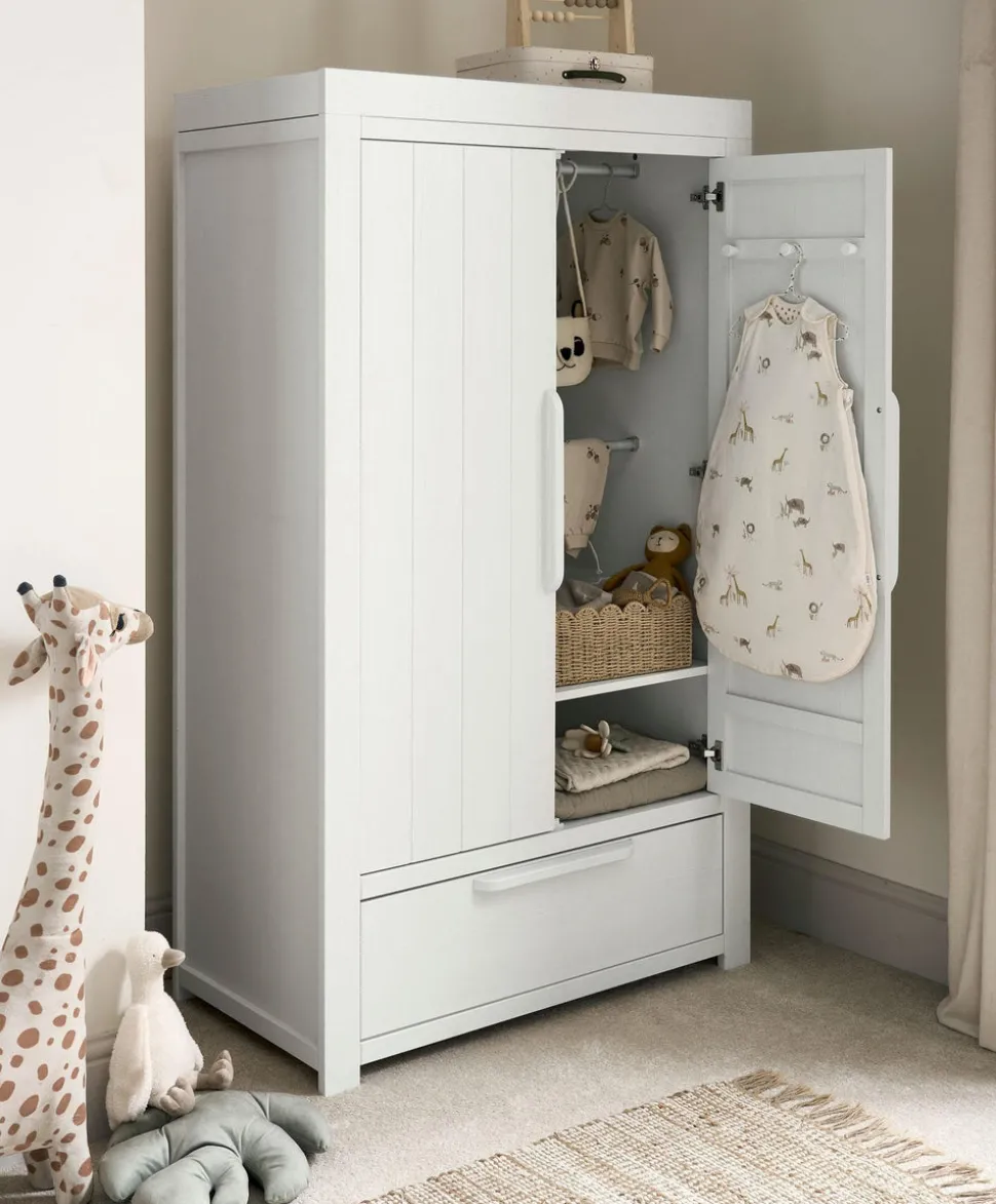 Franklin 3 Piece Cotbed Range with Dresser Changer & Double Wardrobe - White Wash