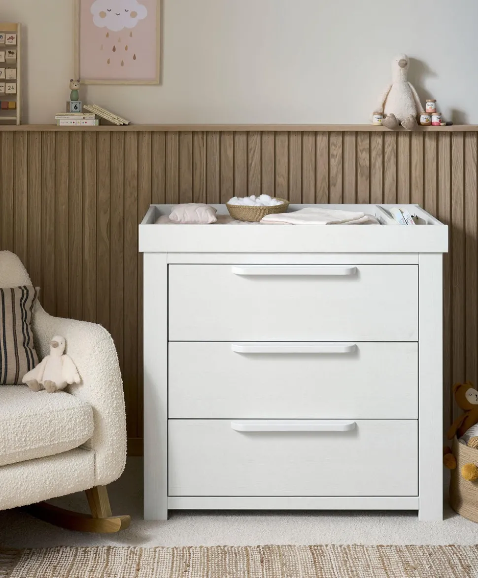 Franklin 3 Piece Cotbed Range with Dresser Changer & Double Wardrobe - White Wash