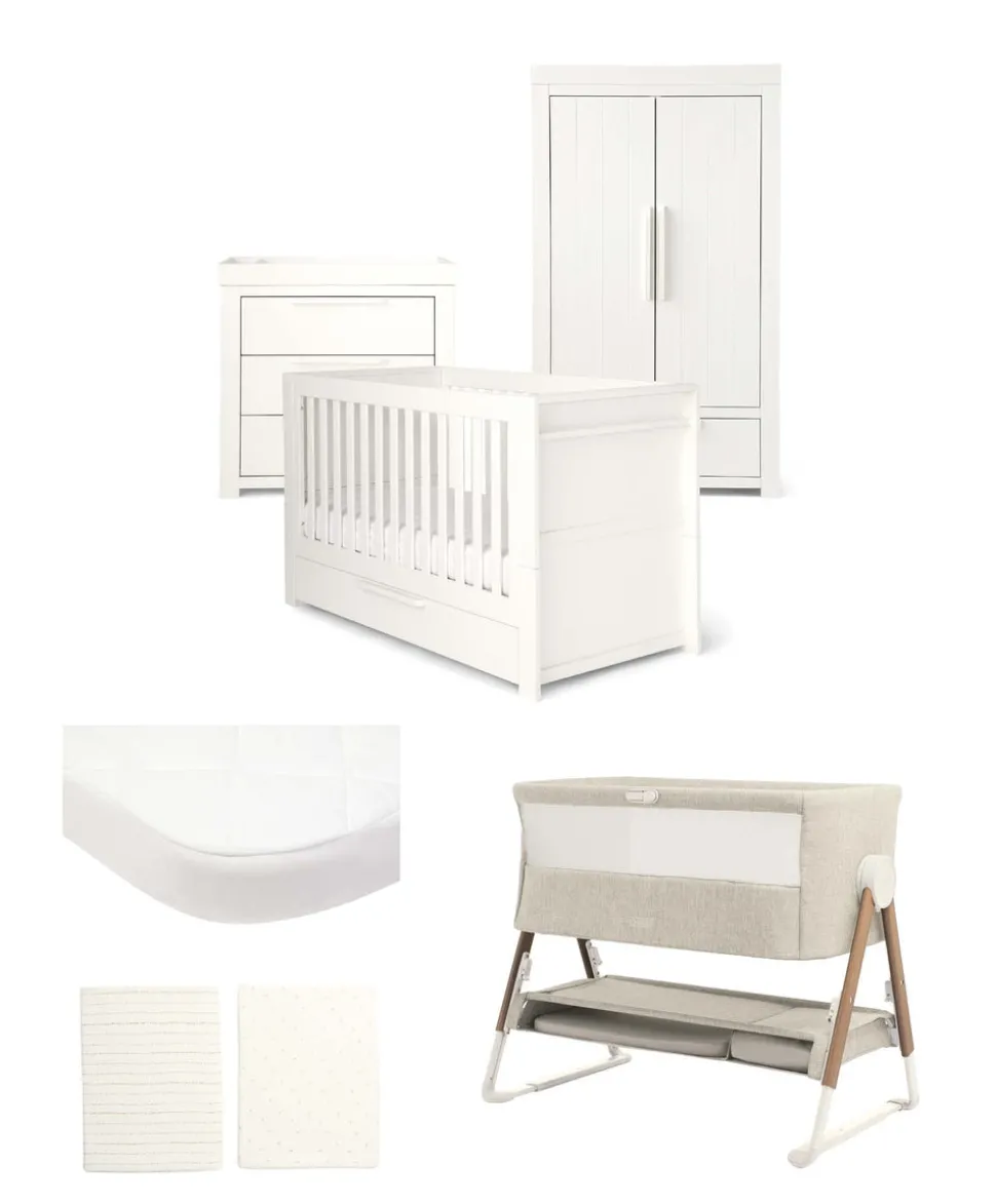 Franklin Nursery Bundle with Lua Bedside Crib (6 Piece) – White Wash