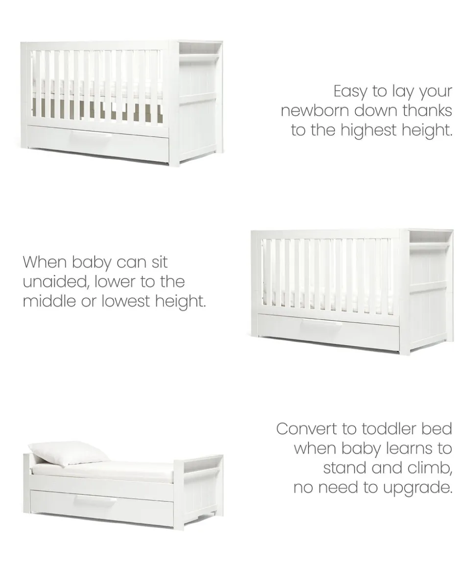 Franklin Nursery Bundle with Lua Bedside Crib (6 Piece) – White Wash