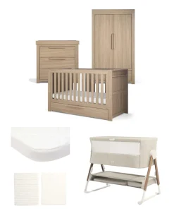 Franklin Nursery Bundle with Lua Bedside Crib (6 Piece) – Natural Oak