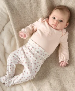 Frill Cuff Bodysuit, Leggings & Hat Set (3 Pieces) - Ditsy Rose Print